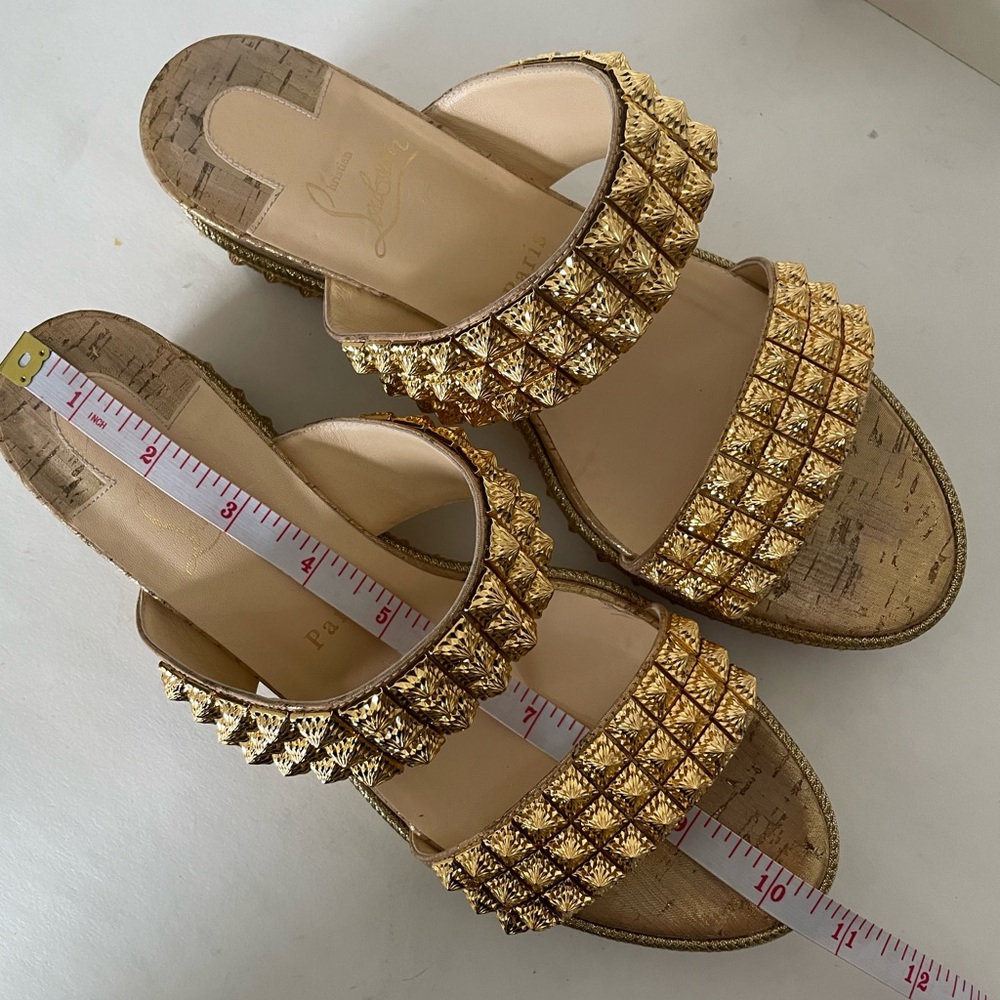 RARE Christian Louboutin Gold Spike Red Sole Platform Sandal Espadrille - Picture 11 of 16